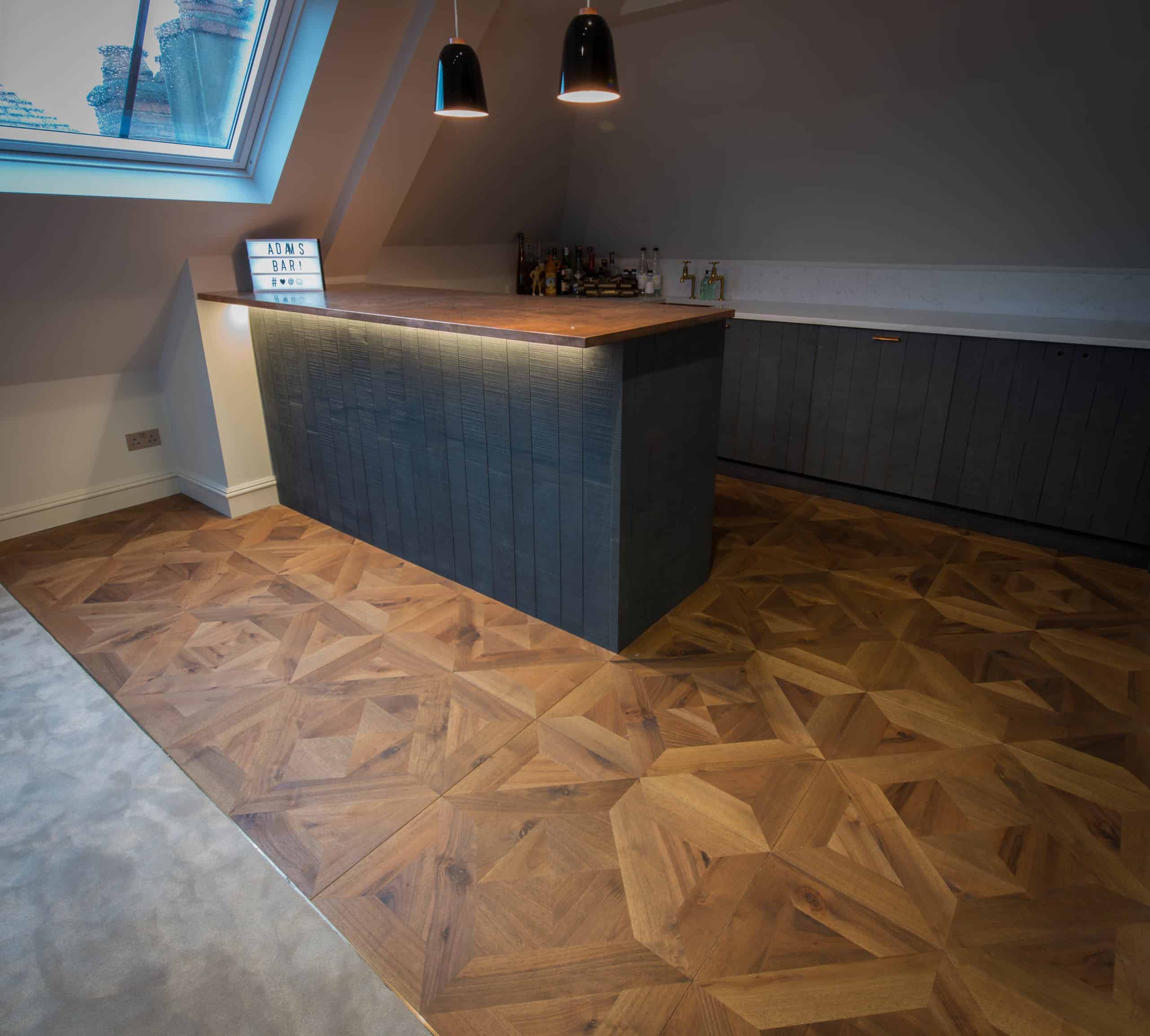 European Walnut Parquet Panels in kitchen