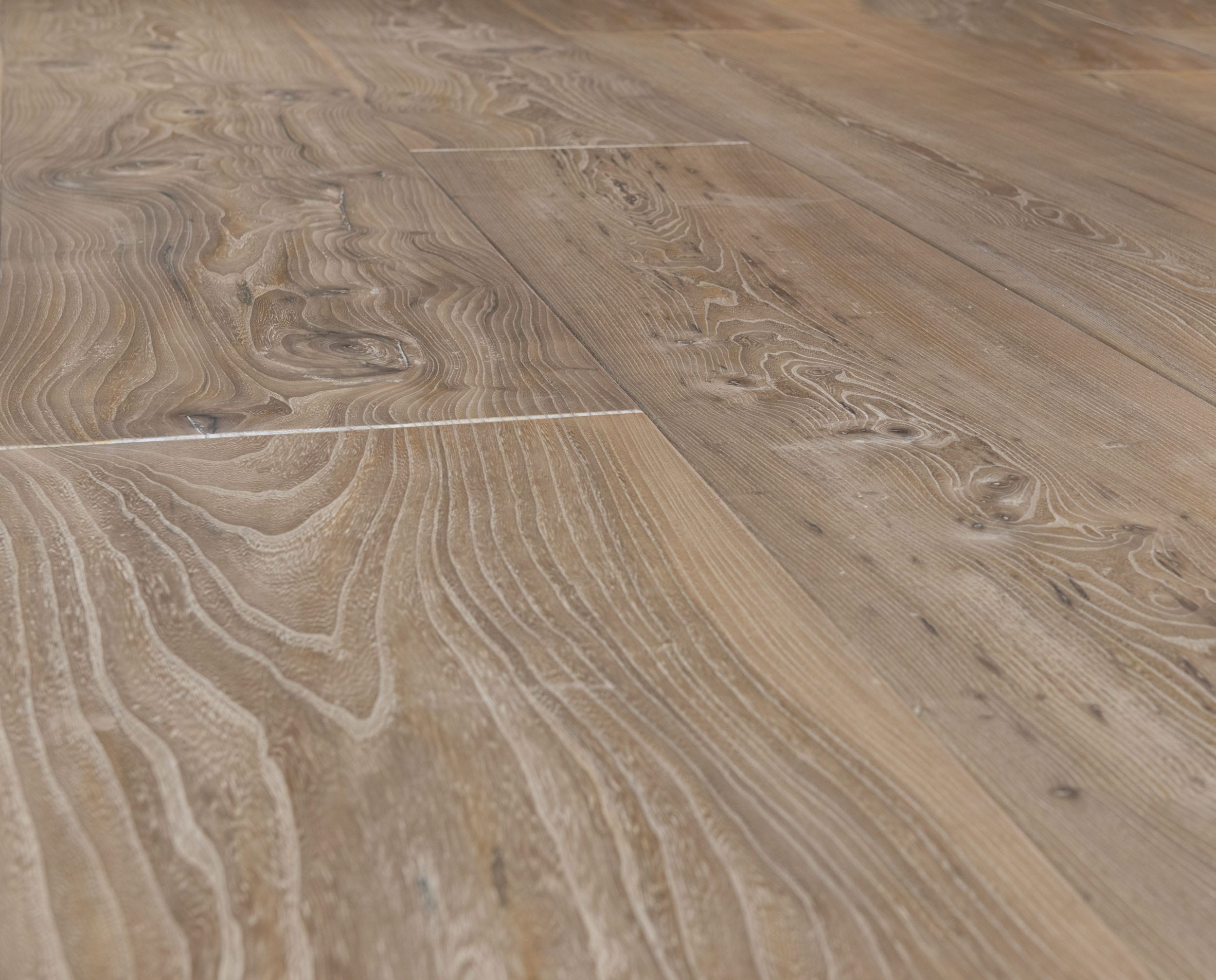 extra wide planks in European Elm with white wash finish