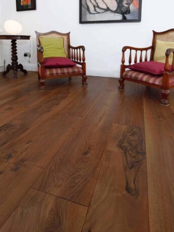 Wide Plank European Walnut Wood Flooring with Chairs
