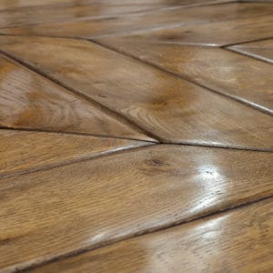 Hand Bevelled Aged Oak Chevron Parquet Wood Flooring Close-up