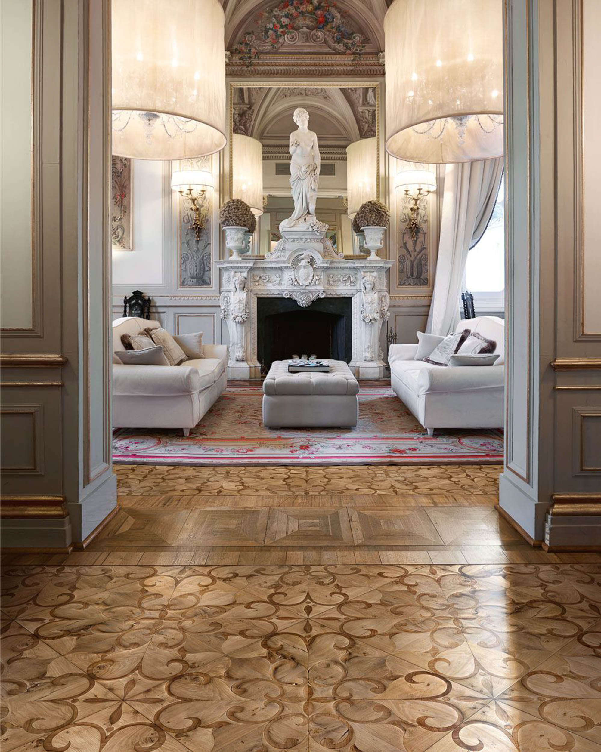 Waxed Oak and Teak Panel Parquet Wood Flooring