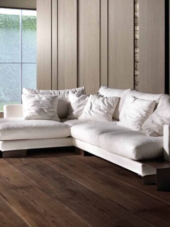 American Black Walnut Wood Flooring with White Sofa