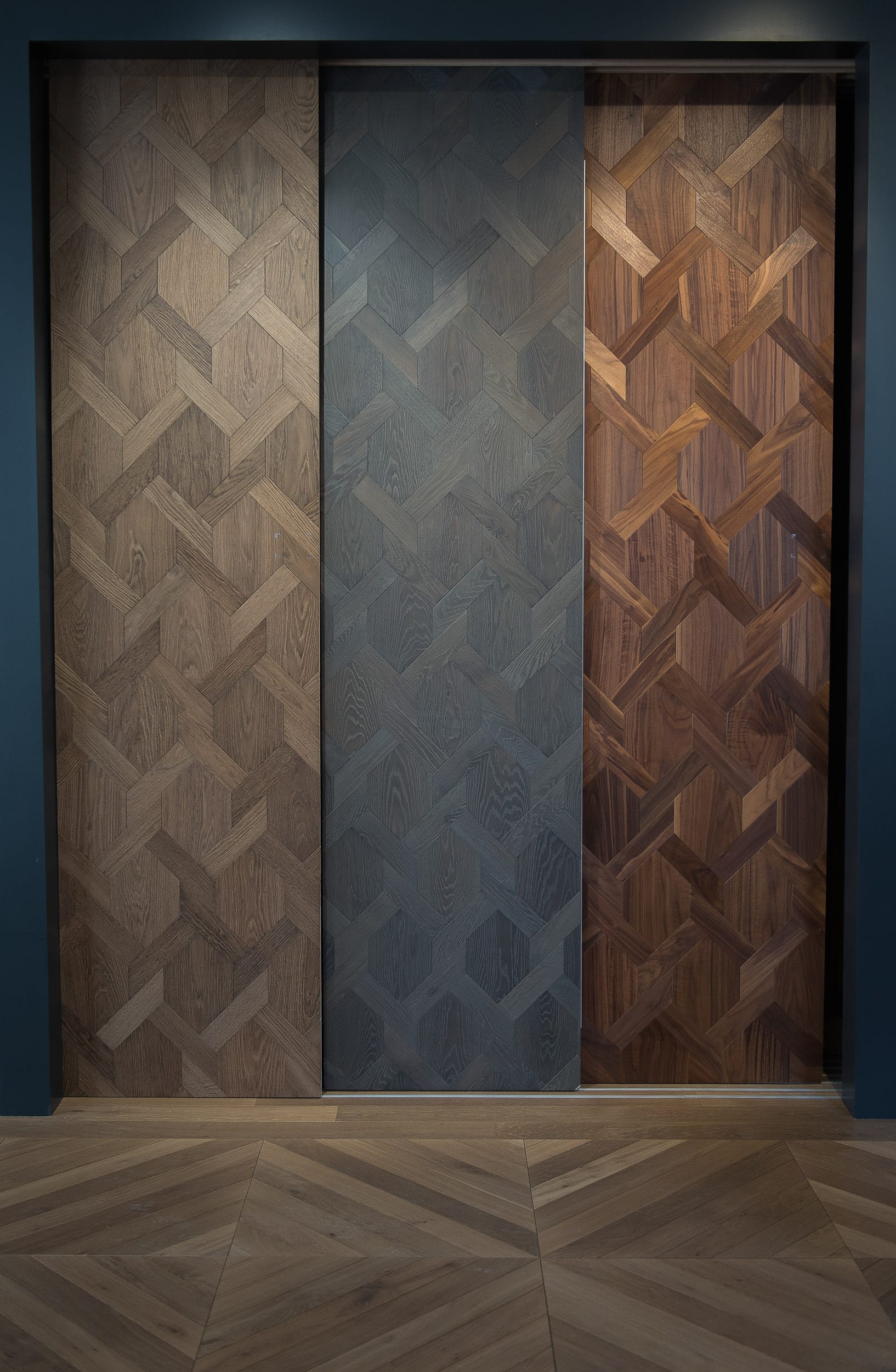 3 display panels of mansion weave wood flooring