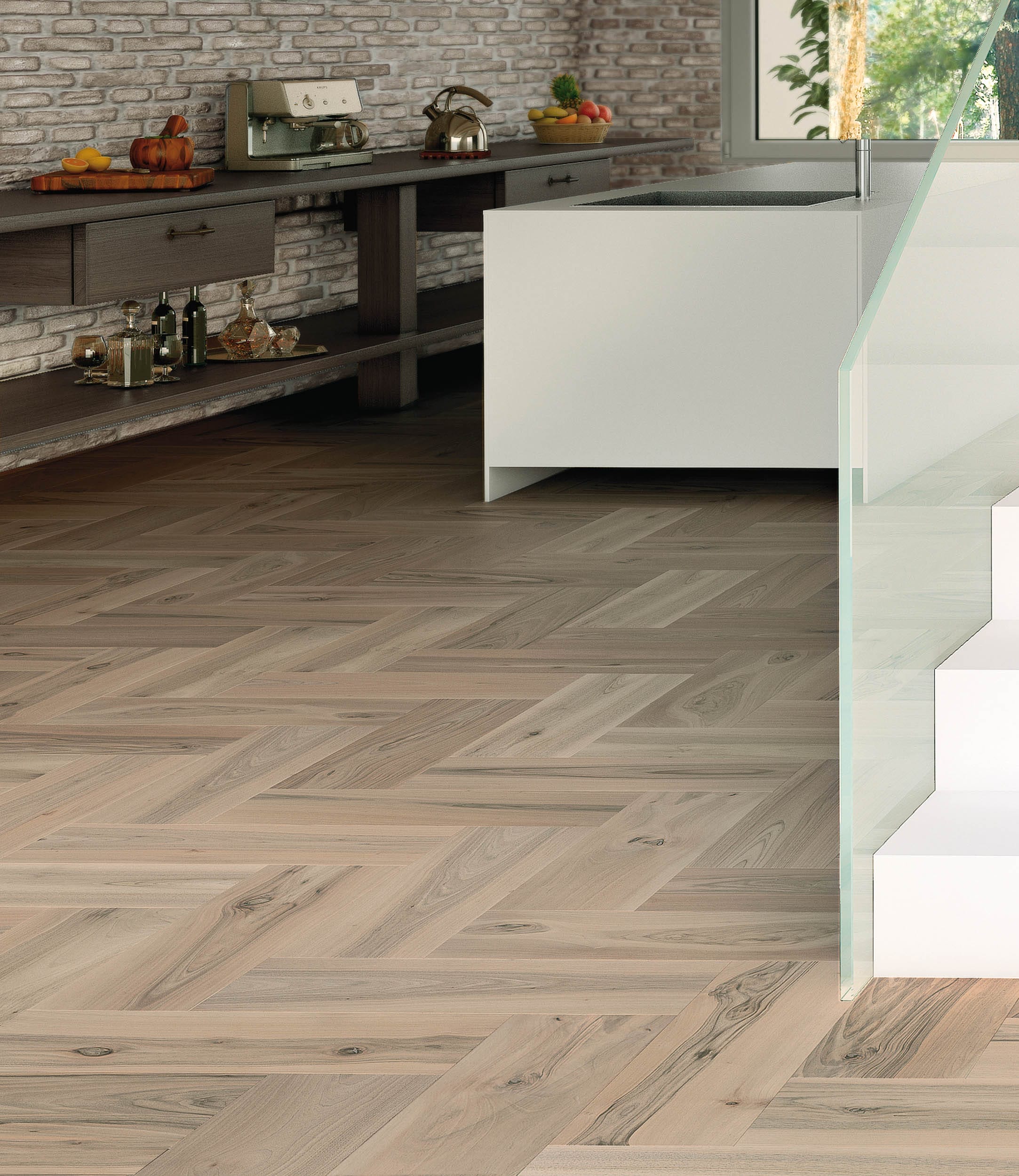 Lacquered European Walnut Cadogan Herringbone Parquet Wood Flooring