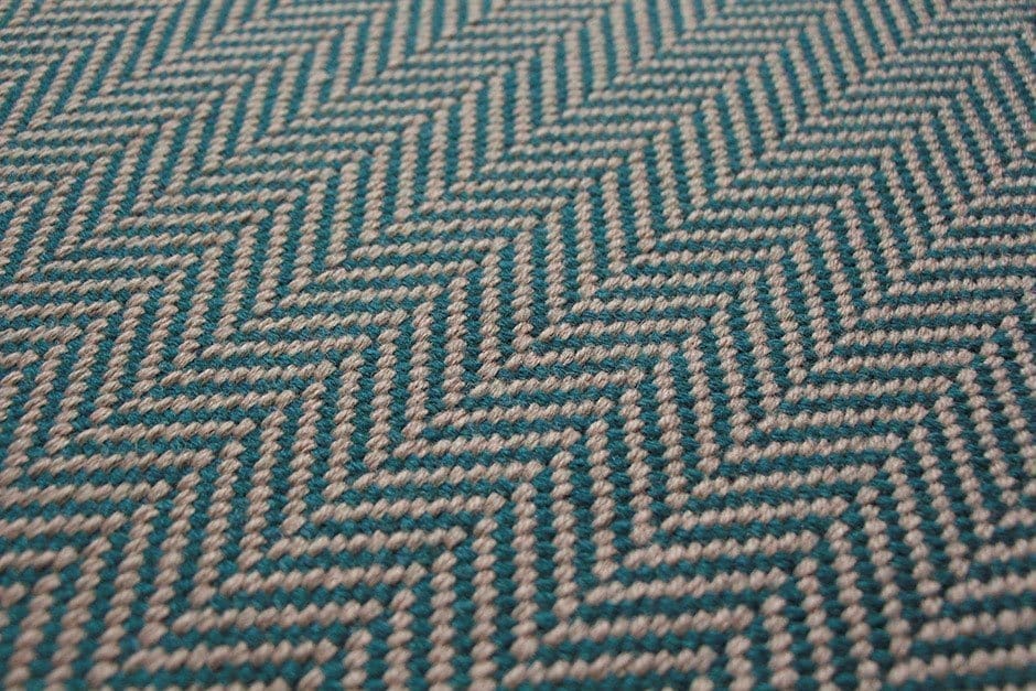 Herringbone Teal Pure New Wool Flatweave Stair runners