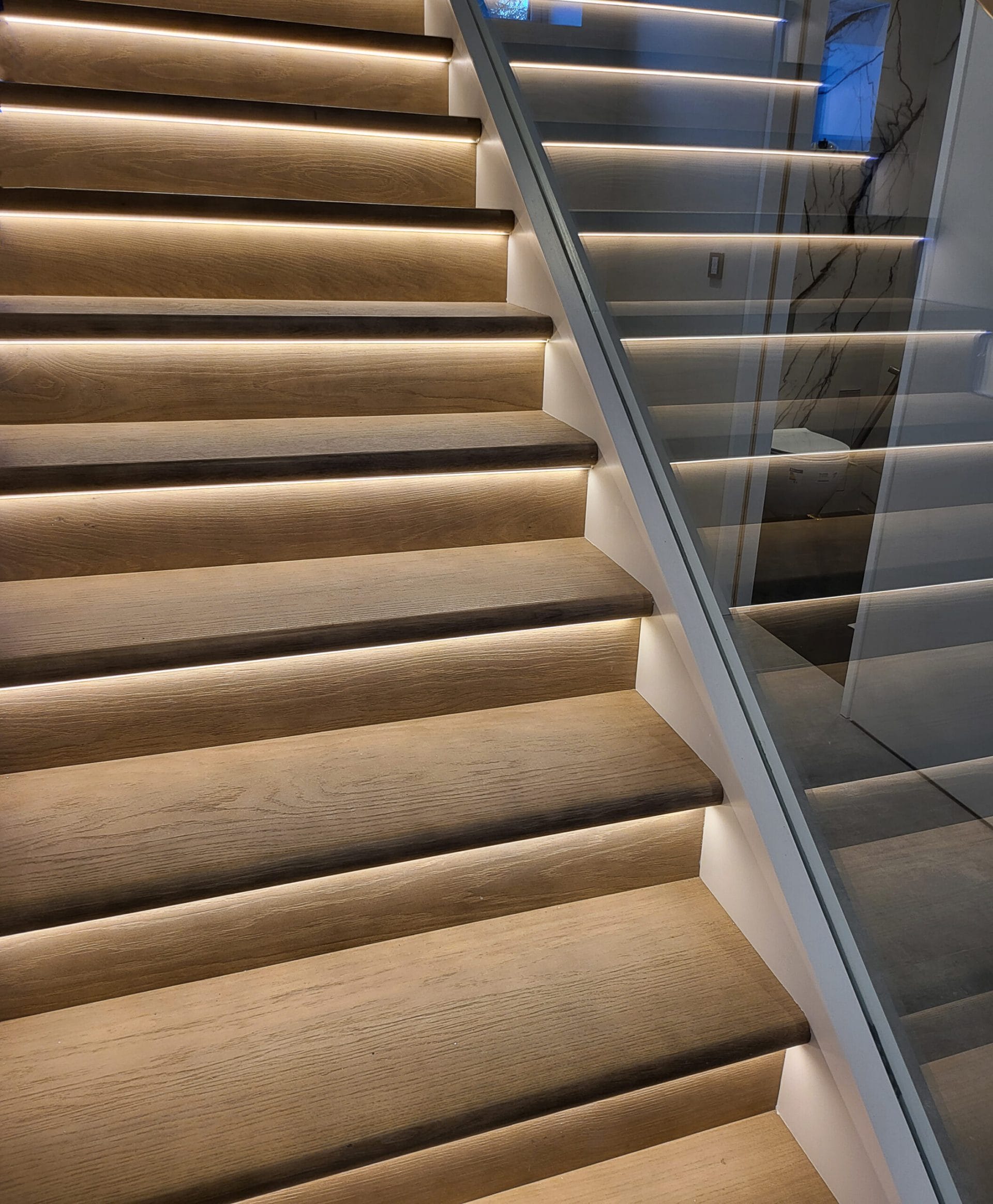 LED lighting recessed in stairs