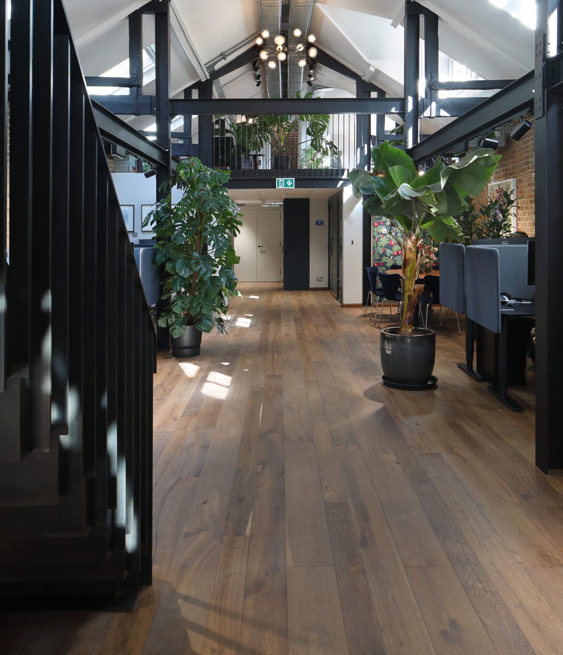 Reclaimed Smoked Oak Flooring in modern workspace