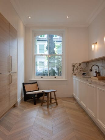 light grey brown oak chevron in kitchen