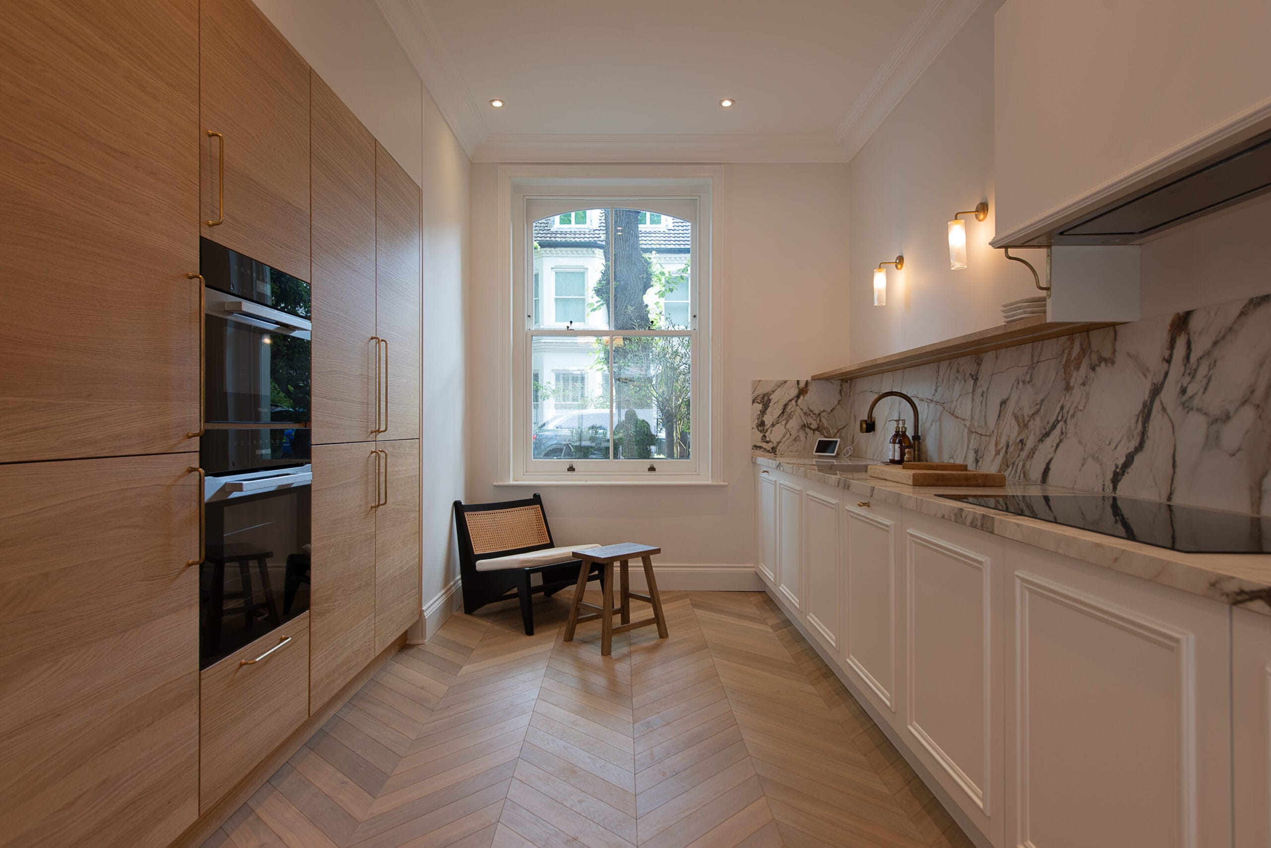 light grey brown oak chevron in kitchen