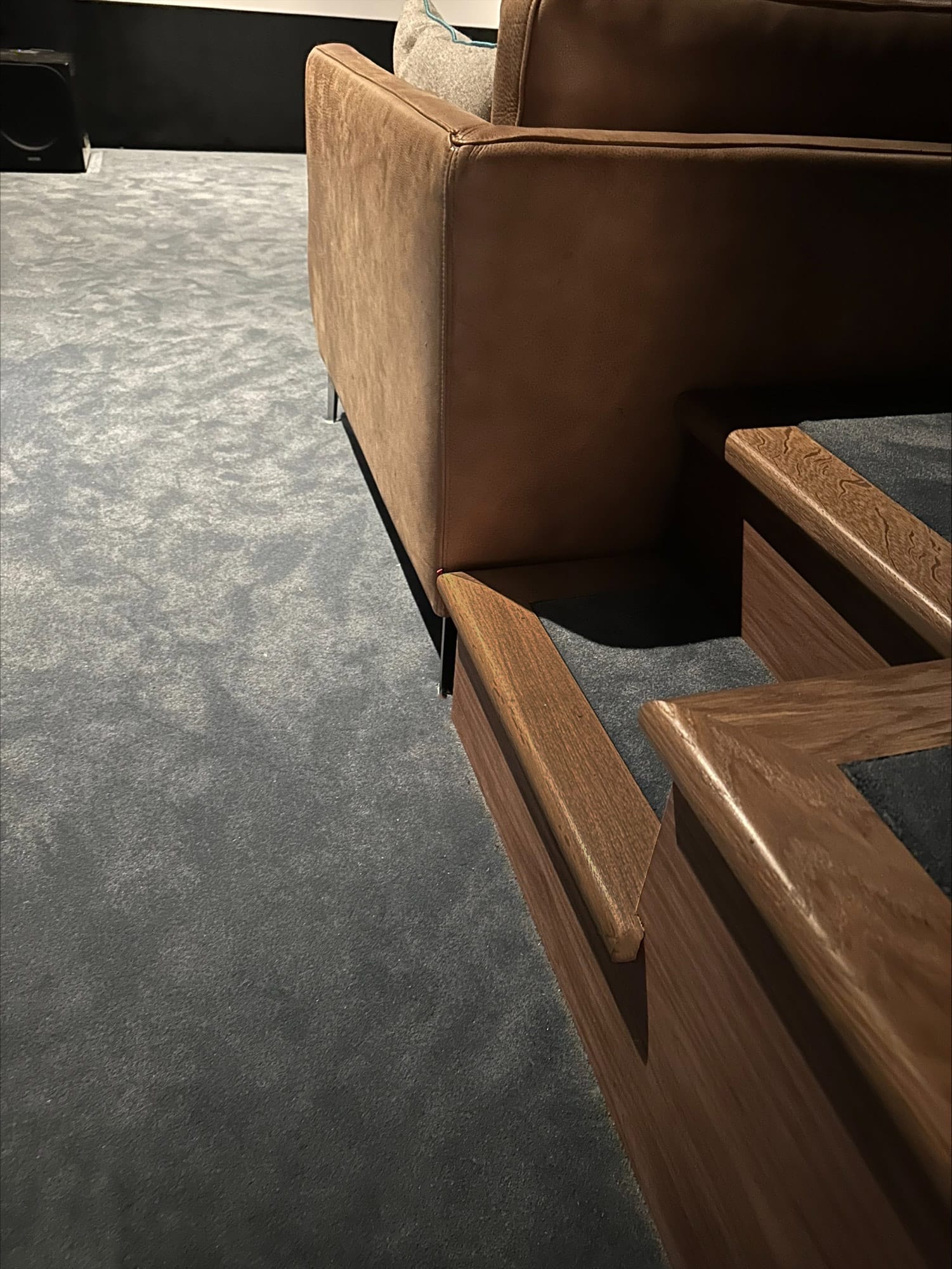 Wood Nosing with carpet in cinema room