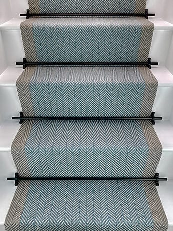 Blue Herringbone Flatweave Stair Runner with border