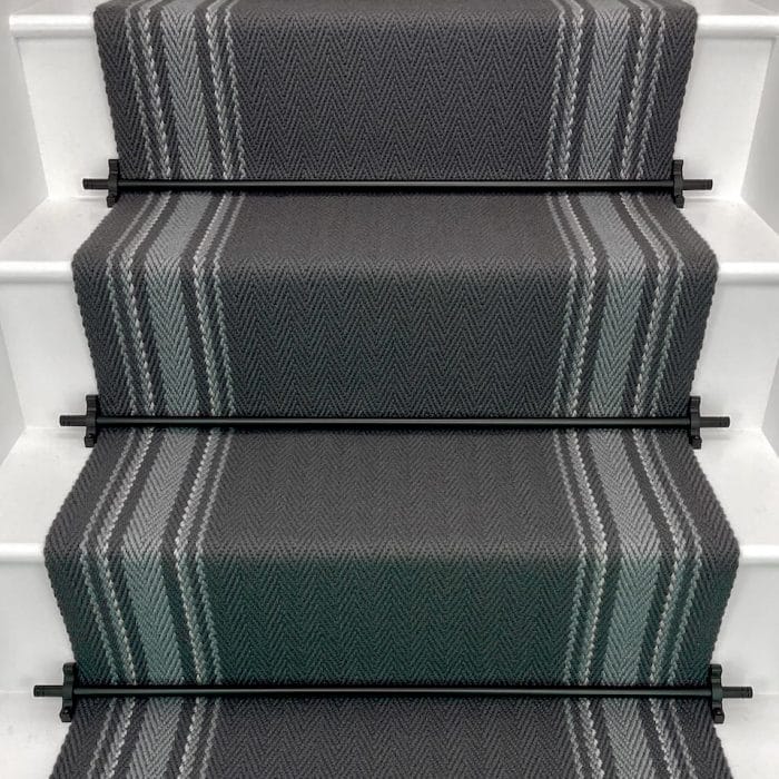 Dark Grey Gainford flatweave stair runner, modern design with herringbone pattern