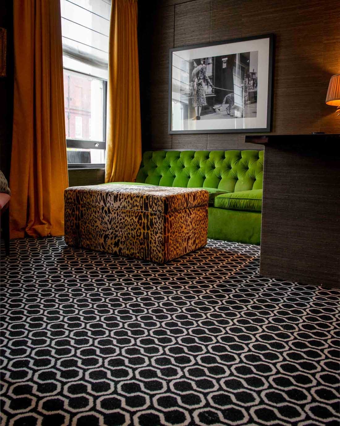 light grey brown oiled oak chevron in kitchen with dining table