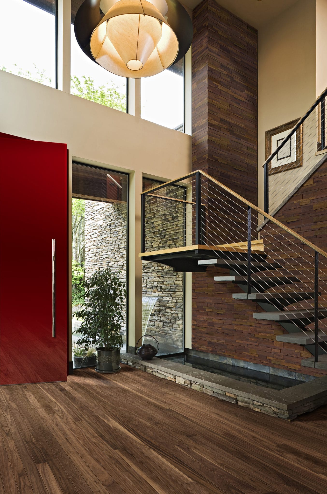 Narrow strip american walnut flooring in hallway