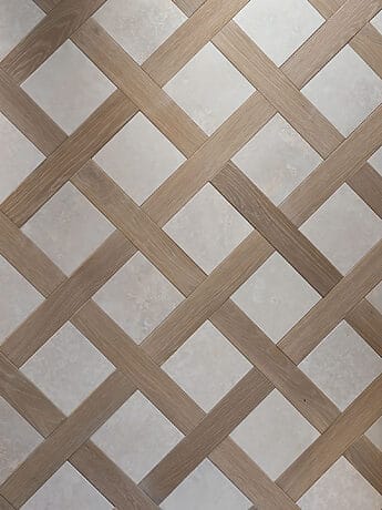 Oak and Limestone continuous Versailles parquet flooring