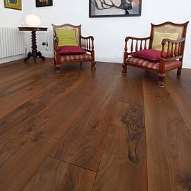 Wide Plank European Walnut Wood Flooring with Chairs