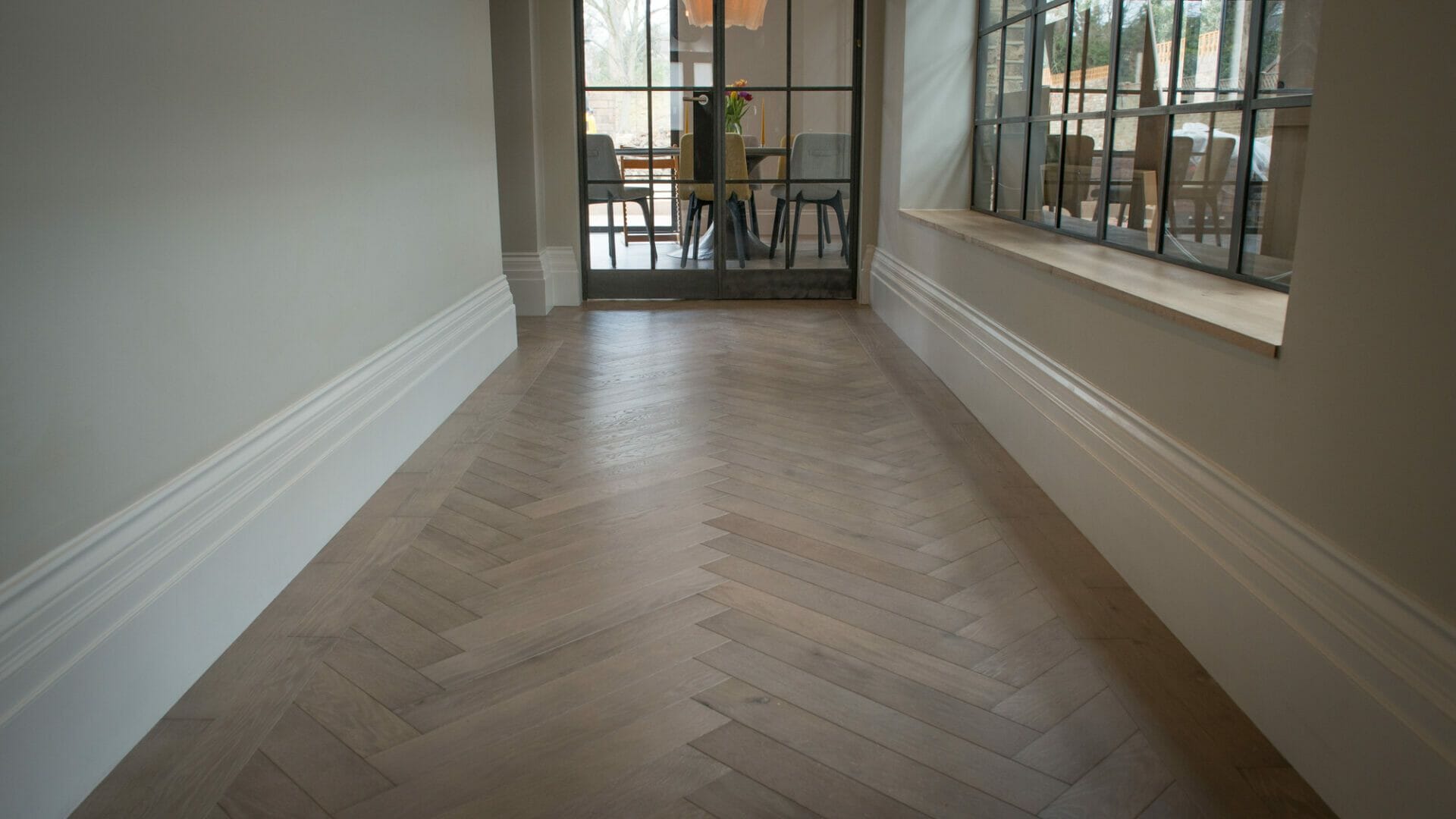 Herringbone Parquet Flooring in hallway